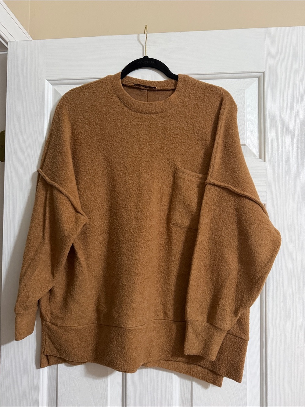 Zenana Caramel Brown Long Sleeve Soft Comfy Oversized Pullover Blouse Size S/M